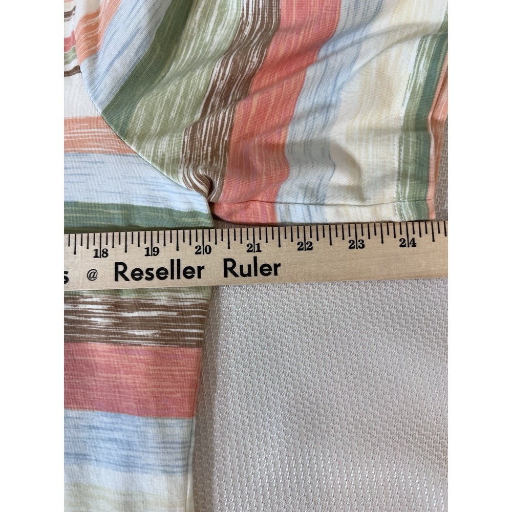 Chico's Striped V-Neck Tee Top (L) Coastal Beachy Cotton Stretch Casual Resort - Picture 7 of 9